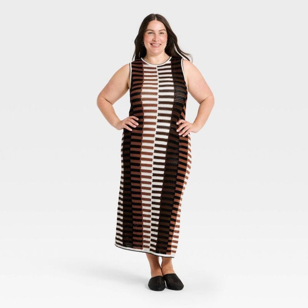 Women's Maxi Sweater Dress - Universal Thread Brown Striped XXL